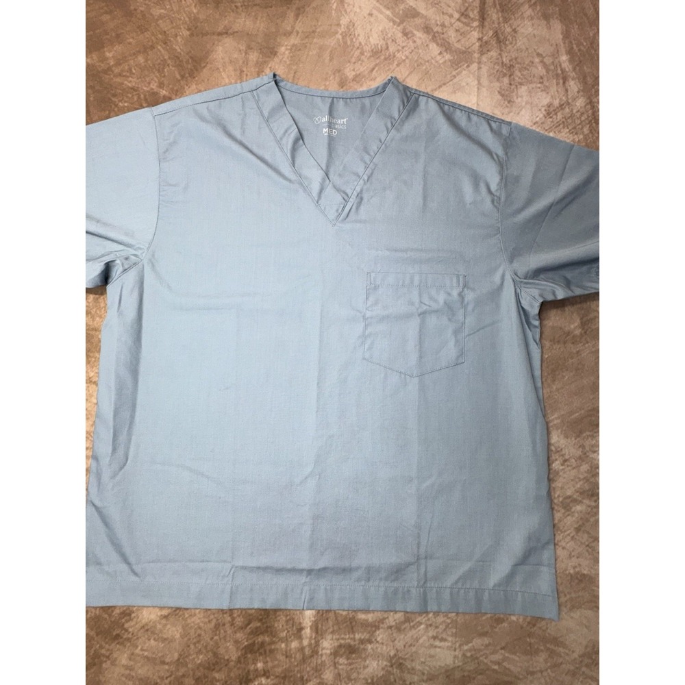 Allheart Scrub Top Unisex Pink Relaxed Fit Short Sleeve VNeck Shirt Medium *Desc